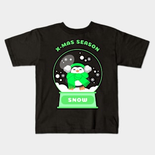 Xmas Season Snow Penguin (Green) Kids T-Shirt